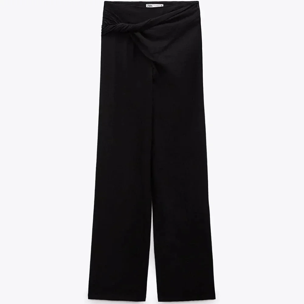 Zara Knotted Linen Blend Pareo Pants Black NWT Size Medium